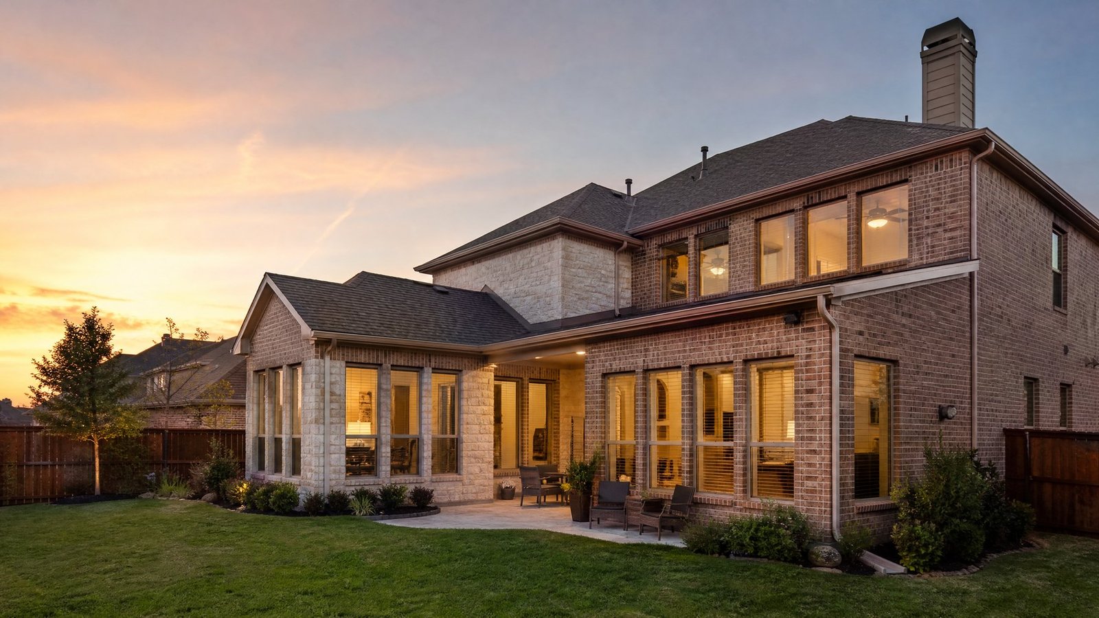 Frisco TX home addition with matching brick, integrated roofline, and upgraded backyard living space by Future Design & Build TX
